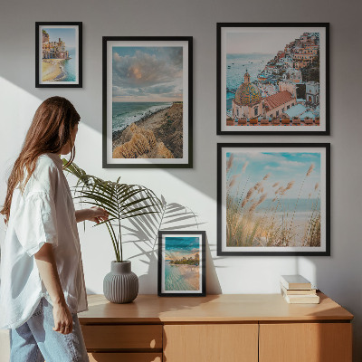 Conjunto de 5 quadros com moldura Paisagens de praia do mundo