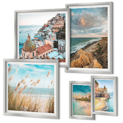 Conjunto de 5 quadros com moldura Paisagens de praia do mundo