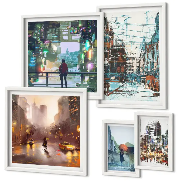 Galeria de quadros para parede com paisagens urbanas modernas