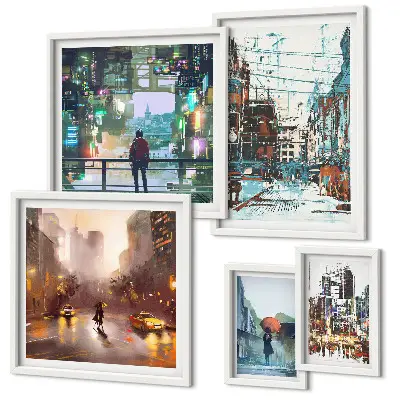 Galeria de quadros para parede com paisagens urbanas modernas