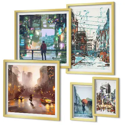 Galeria de quadros para parede com paisagens urbanas modernas