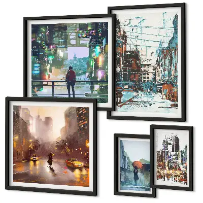 Galeria de quadros para parede com paisagens urbanas modernas