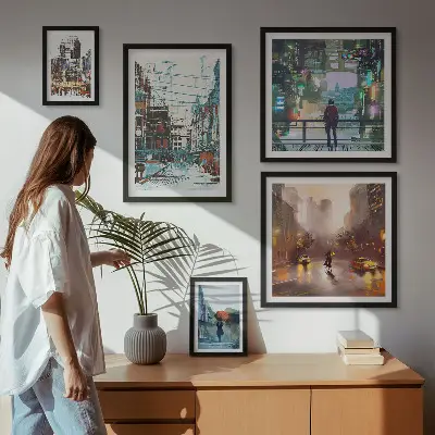 Galeria de quadros para parede com paisagens urbanas modernas