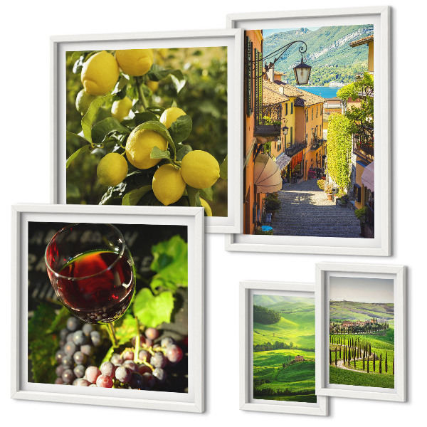 Conjunto de 5 quadros com moldura As paisagens encantadoras da Toscana