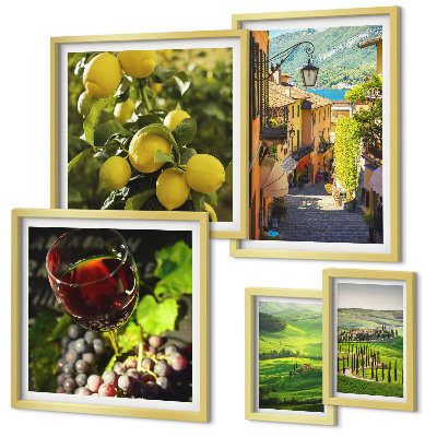 Conjunto de 5 quadros com moldura As paisagens encantadoras da Toscana