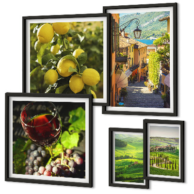 Conjunto de 5 quadros com moldura As paisagens encantadoras da Toscana