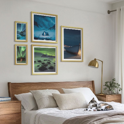 Conjunto de 5 quadros decorativos Paisagens de inverno com aurora boreal