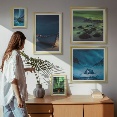 Conjunto de 5 quadros decorativos Paisagens de inverno com aurora boreal