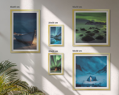 Conjunto de 5 quadros decorativos Paisagens de inverno com aurora boreal