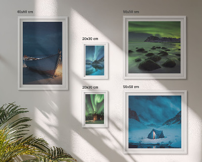 Conjunto de 5 quadros decorativos Paisagens de inverno com aurora boreal