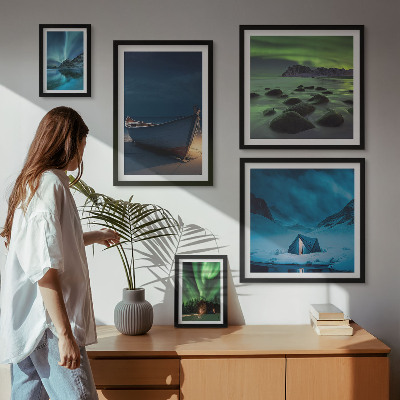 Conjunto de 5 quadros decorativos Paisagens de inverno com aurora boreal