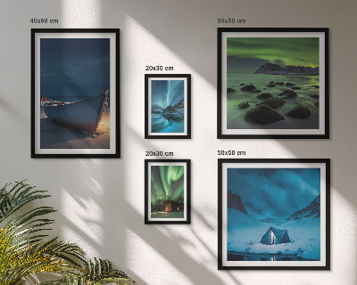 Conjunto de 5 quadros decorativos Paisagens de inverno com aurora boreal