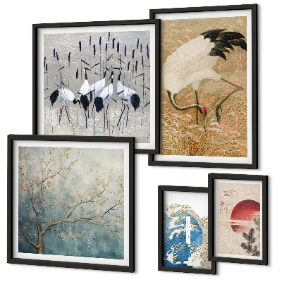 Galeria de parede Pinturas elegantes de pássaros na natureza.