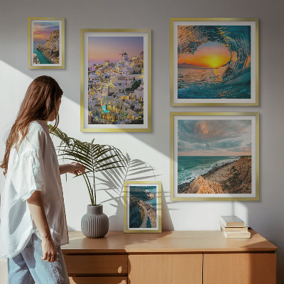 Conjunto de 5 quadros com moldura Paisagens litorâneas e praias