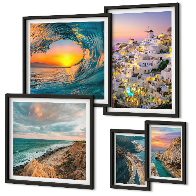 Conjunto de 5 quadros com moldura Paisagens litorâneas e praias
