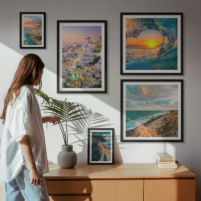 Conjunto de 5 quadros com moldura Paisagens litorâneas e praias