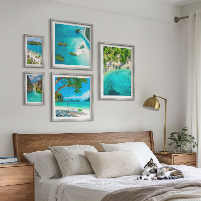 Conjunto de 5 quadros decorativos Praias tropicais, águas paradisíacas