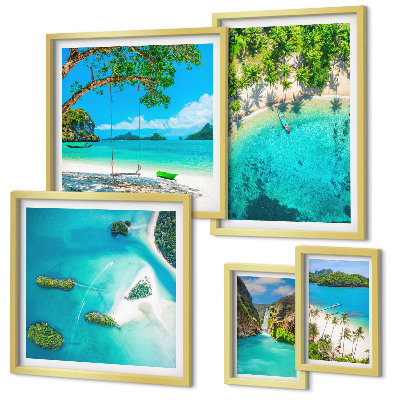 Conjunto de 5 quadros decorativos Praias tropicais, águas paradisíacas