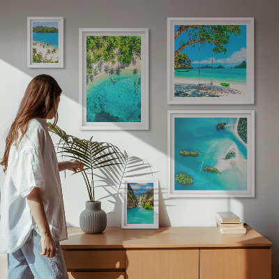 Conjunto de 5 quadros decorativos Praias tropicais, águas paradisíacas