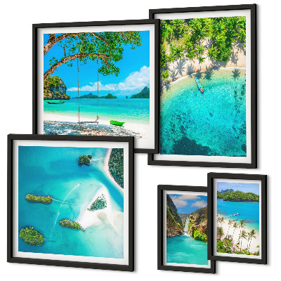 Conjunto de 5 quadros decorativos Praias tropicais, águas paradisíacas