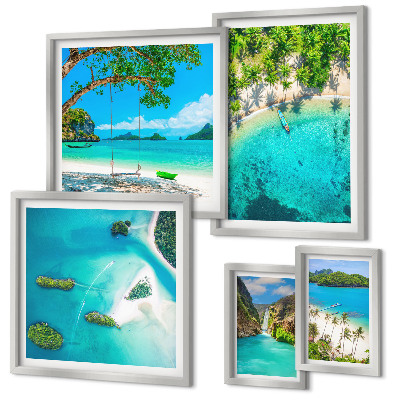 Conjunto de 5 quadros decorativos Praias tropicais, águas paradisíacas