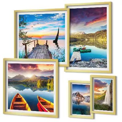Galeria de quadros para parede com paisagens de cachoeiras e lagos