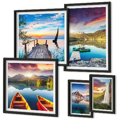 Galeria de quadros para parede com paisagens de cachoeiras e lagos