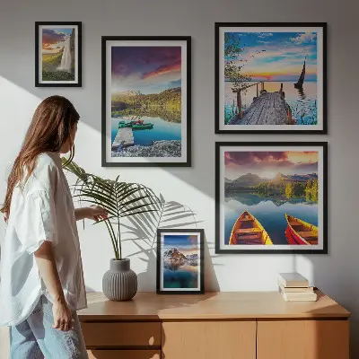 Galeria de quadros para parede com paisagens de cachoeiras e lagos