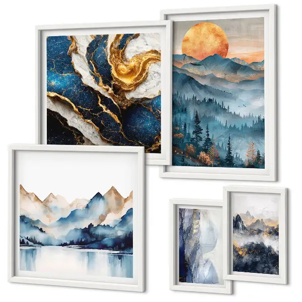 Conjunto de 5 quadros decorativos com paisagens montanhosas do oeste