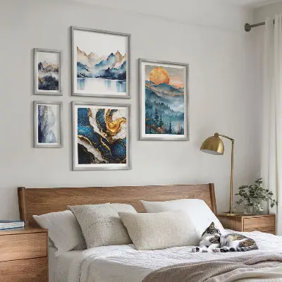 Conjunto de 5 quadros decorativos com paisagens montanhosas do oeste