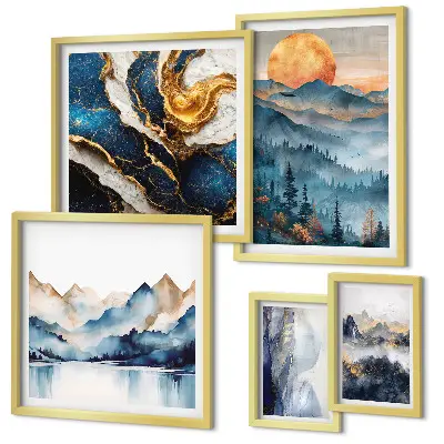 Conjunto de 5 quadros decorativos com paisagens montanhosas do oeste