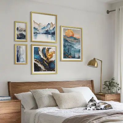 Conjunto de 5 quadros decorativos com paisagens montanhosas do oeste