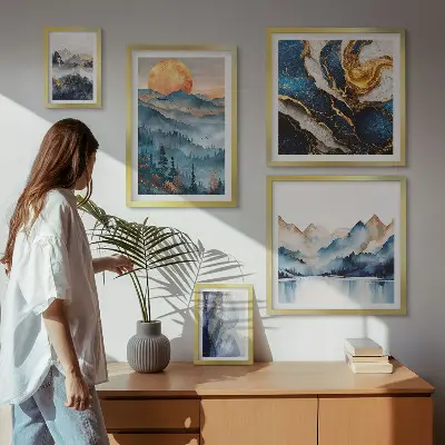 Conjunto de 5 quadros decorativos com paisagens montanhosas do oeste