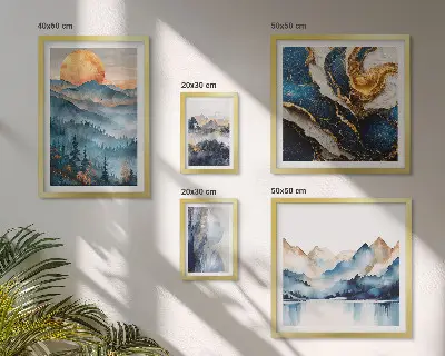 Conjunto de 5 quadros decorativos com paisagens montanhosas do oeste