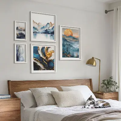 Conjunto de 5 quadros decorativos com paisagens montanhosas do oeste