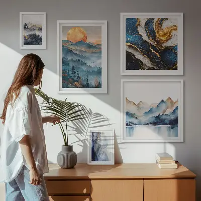 Conjunto de 5 quadros decorativos com paisagens montanhosas do oeste