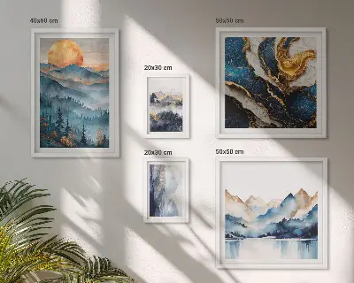 Conjunto de 5 quadros decorativos com paisagens montanhosas do oeste