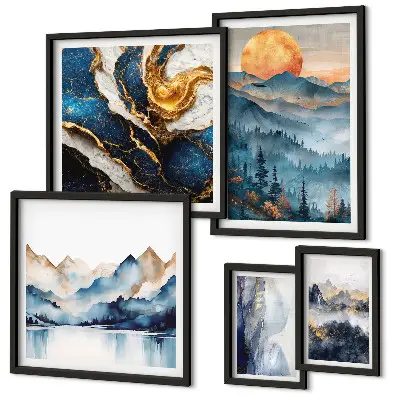 Conjunto de 5 quadros decorativos com paisagens montanhosas do oeste