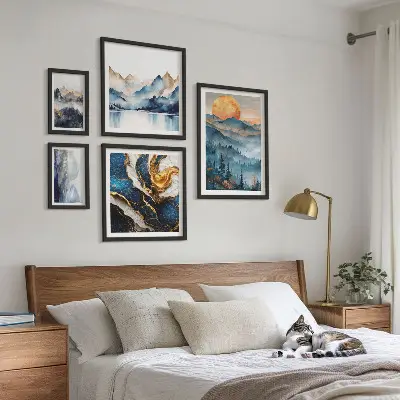 Conjunto de 5 quadros decorativos com paisagens montanhosas do oeste
