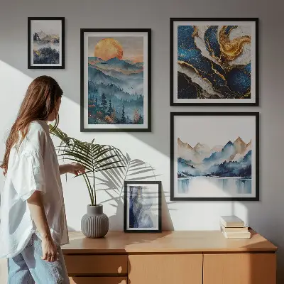 Conjunto de 5 quadros decorativos com paisagens montanhosas do oeste