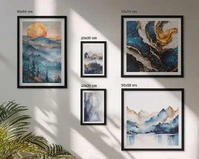 Conjunto de 5 quadros decorativos com paisagens montanhosas do oeste