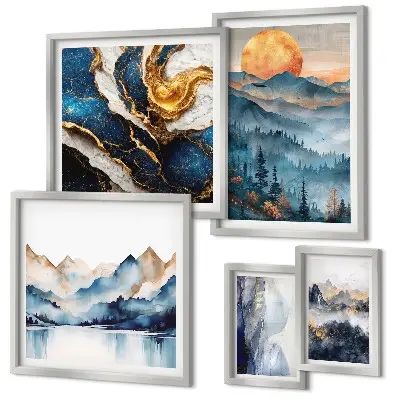 Conjunto de 5 quadros decorativos com paisagens montanhosas do oeste