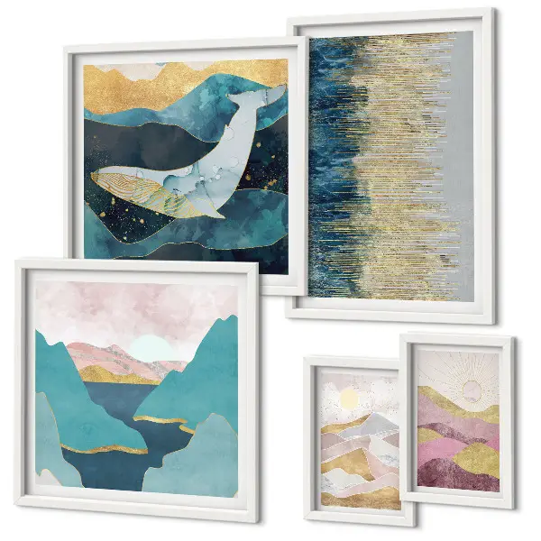 Galeria de quadros para parede montanhas abstratas em estilo moderno no tom mar
