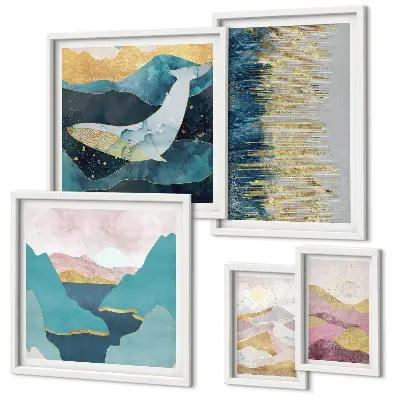 Galeria de quadros para parede montanhas abstratas em estilo moderno no tom mar