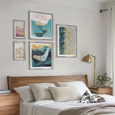 Galeria de quadros para parede montanhas abstratas em estilo moderno no tom mar