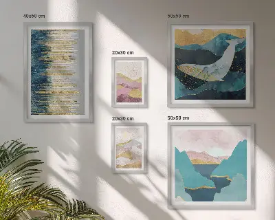 Galeria de quadros para parede montanhas abstratas em estilo moderno no tom mar