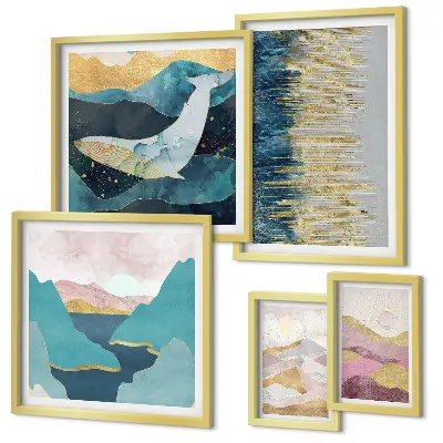Galeria de quadros para parede montanhas abstratas em estilo moderno no tom mar