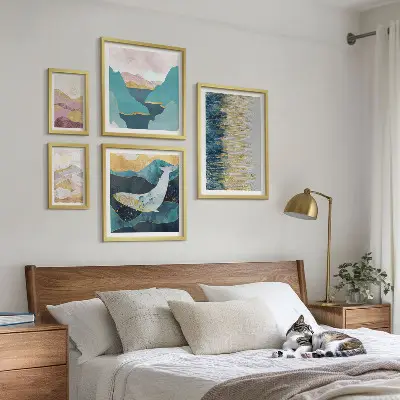 Galeria de quadros para parede montanhas abstratas em estilo moderno no tom mar