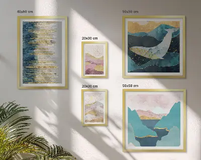 Galeria de quadros para parede montanhas abstratas em estilo moderno no tom mar