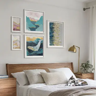 Galeria de quadros para parede montanhas abstratas em estilo moderno no tom mar